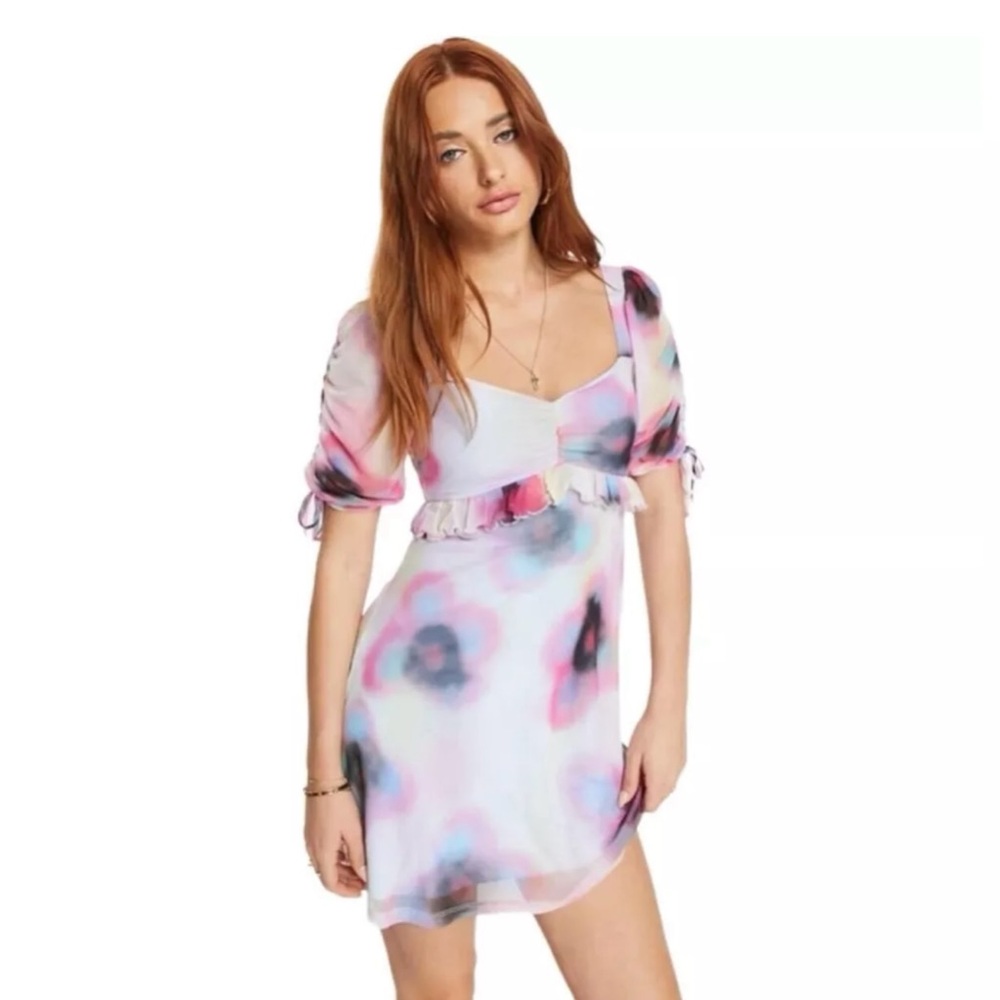 Topshop Spray Paint Floral Mini Tea Dress In Multi Size 8-10 New